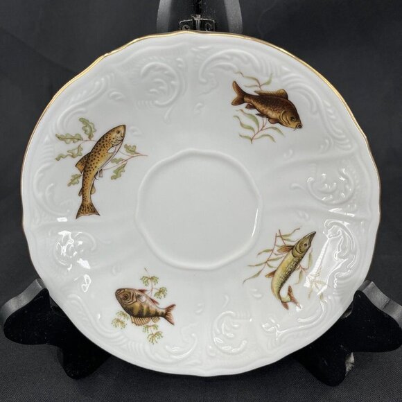 Bernadotte Fine China Tea Coffee Cup and Saucer Set Czech Republic Fish Wildlife - Picture 3 of 8
